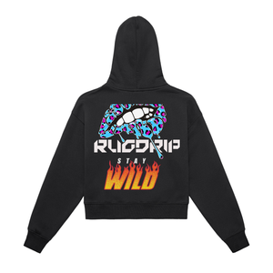 Fleeced Zip-Up Cropped Hoodie