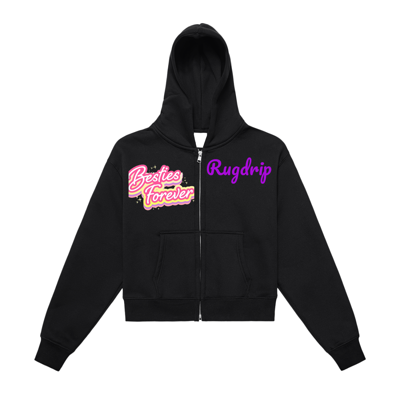 Fleeced Zip-Up Cropped Hoodie