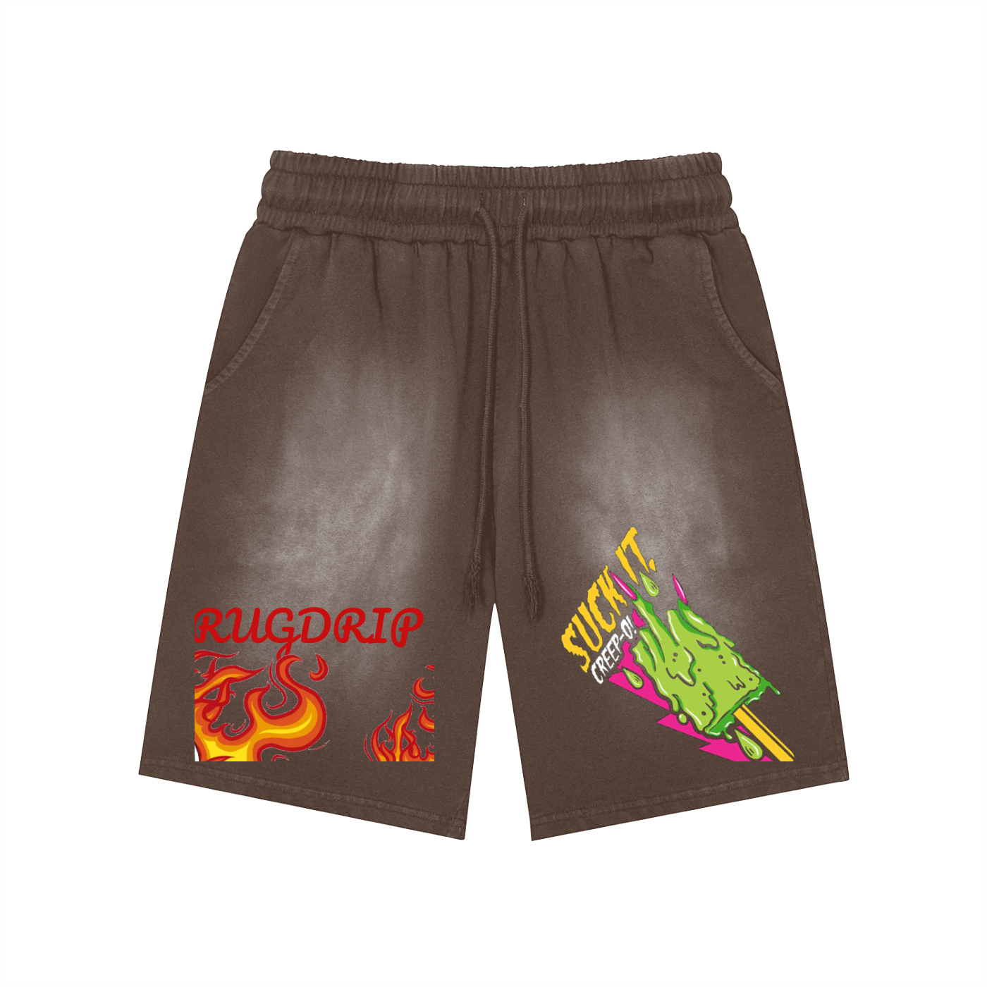 Rectangle Patch Monkey Washed Shorts - 360 GSM