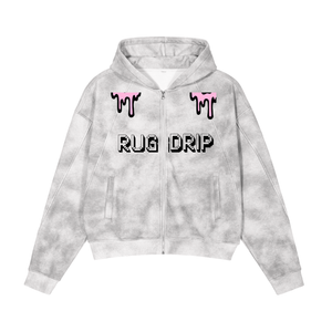Dirty Washed Boxy Zip-up Fleece Hoodie